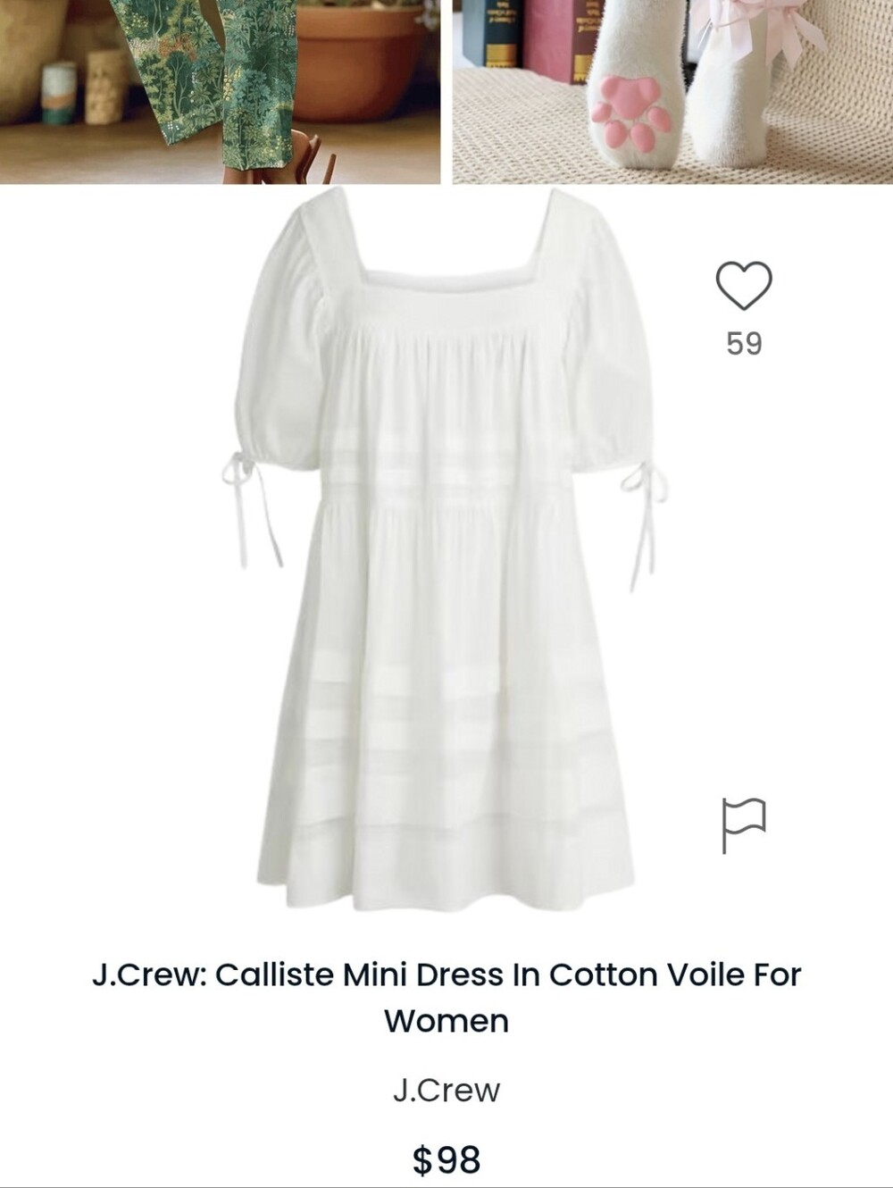 J. Crew White Calliste Mini Dress with Puff Sleeves